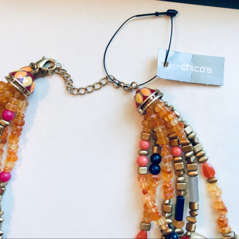 Chico’s Multicolor Beaded Layered Statement Necklace NWT Colorful Rainbow - Picture 4 of 5